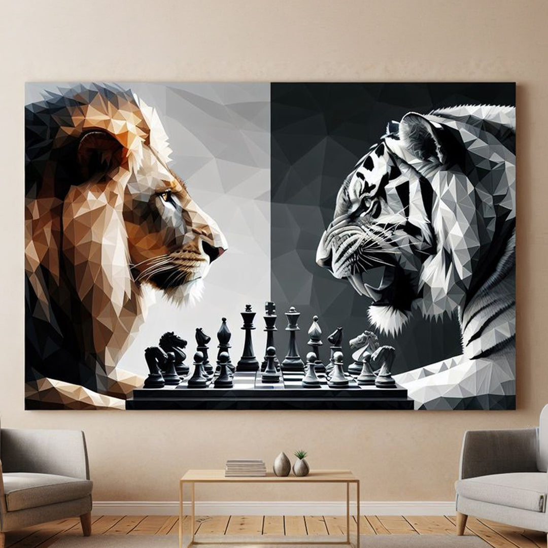 Lion vs Tiger Chess canvas wall art