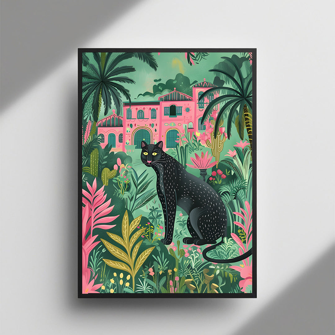 Black Cat Tropical Garden framed wall art