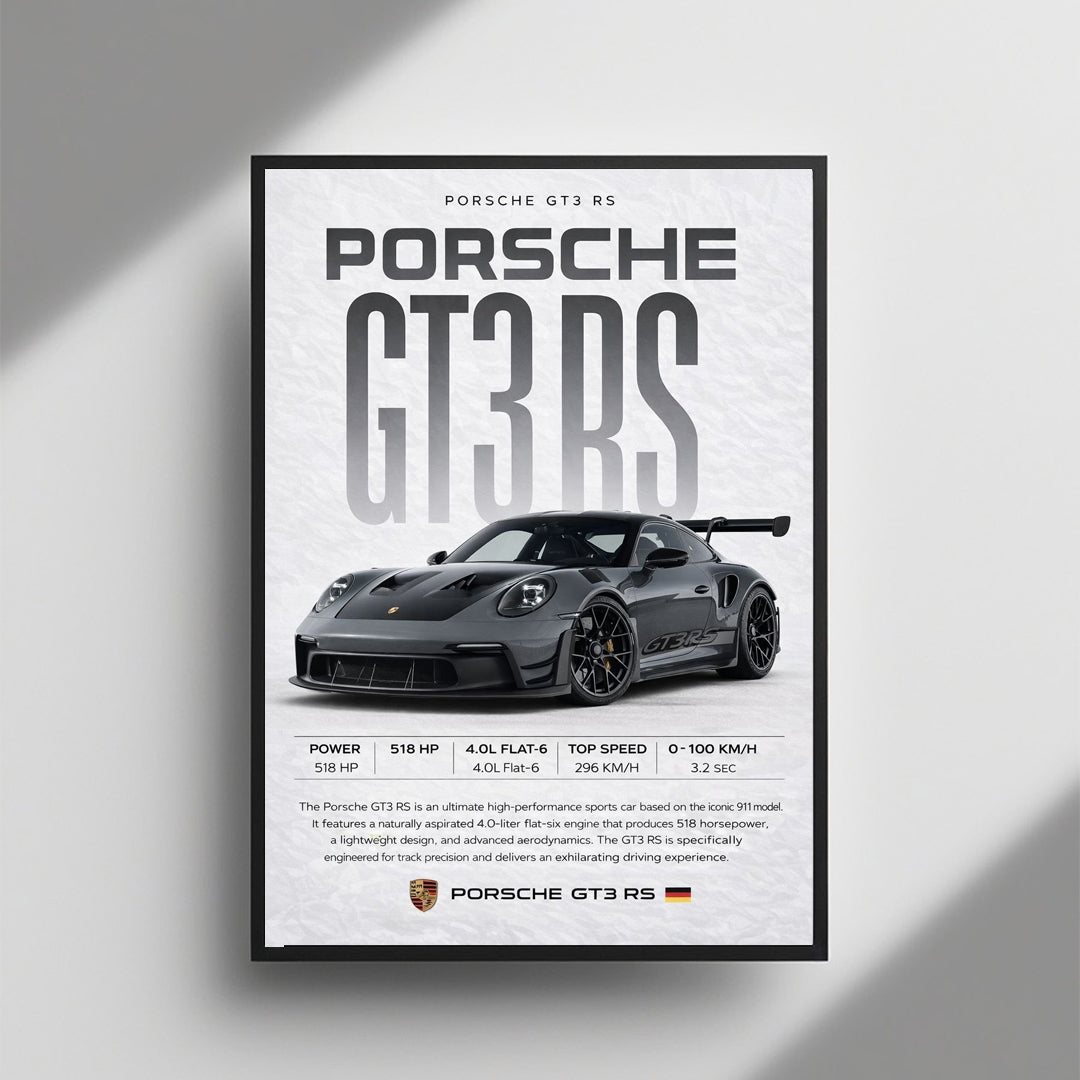 Porsche 911 GT3 RS Grey framed wall art